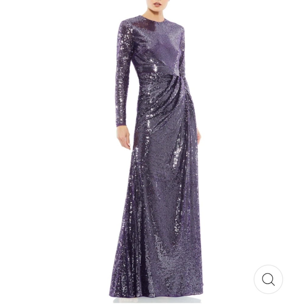 Mac Duggal Sequined High neck long sleeve draped gown Dark Amethyst Purple size6
